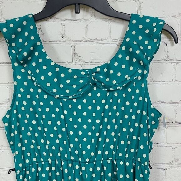 Motherhood Maternity Teal Polka Dot Ruffle Dress Crepe Chiffon Sleeveless Small - Picture 8 of 9